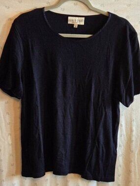 Vintage David Dart Collection Women's Navy Ribbed Short Sleeve Top Size Medium
